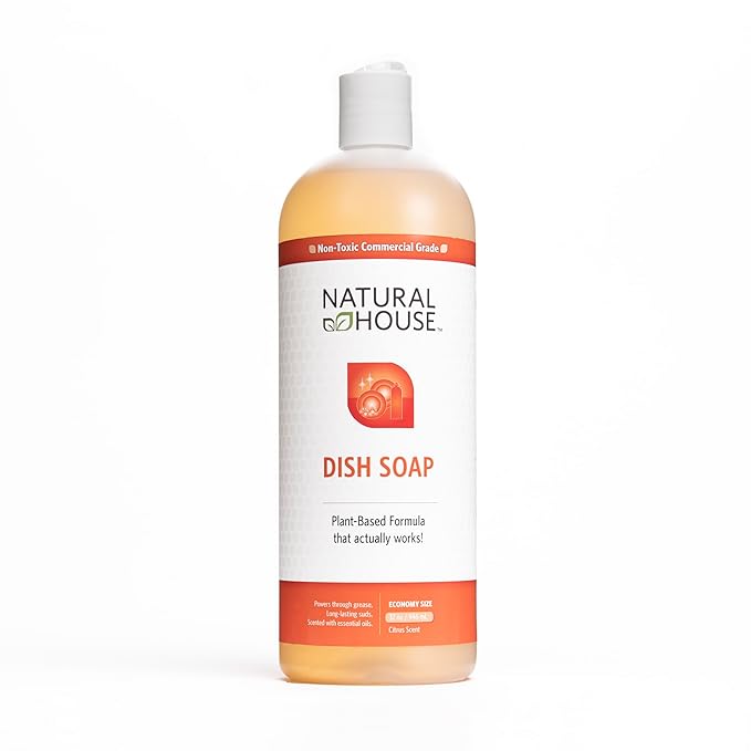 Natural House Scrubby - Dish & Hand Soap - Cut Through Grease and Grime, Gentle on Hands - Long Lasting Suds, All Dish and Silverware Types - 32 oz Bottle