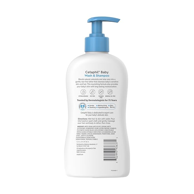 Cetaphil Baby Wash & Shampoo with Organic Calendula, Tear Free, Paraben, Colorant and Mineral Oil Free, 13.5 Fl. Oz