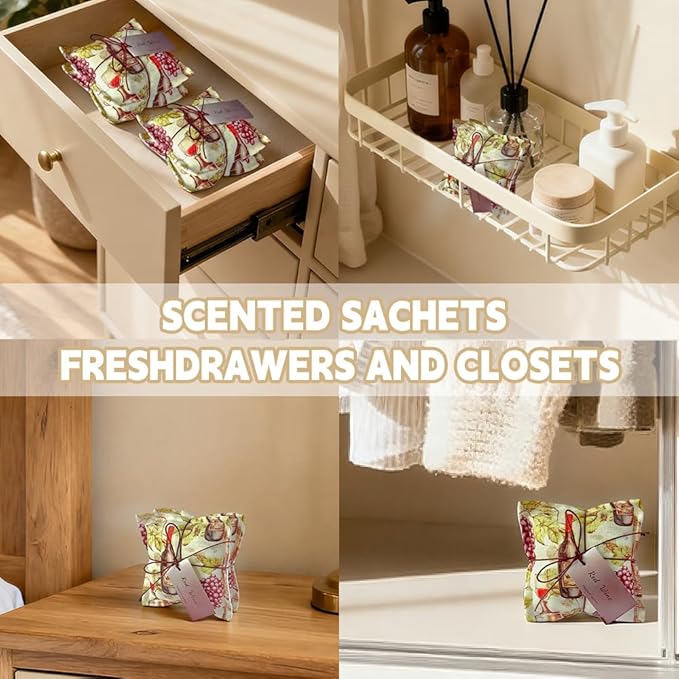 AUCUDA Wine Sachet Bags for Drawers and Closets, Scented Potpourri Packets for Women Outfits, Fragrance Pillow for Bedroom, Summer Fresheners for Wedding.