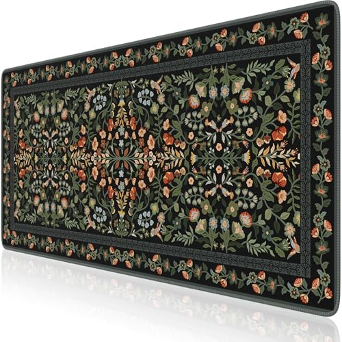 iCasso Floral Desk Mat,Mouse Pad for Office Decor,35.4x15.7in,Black