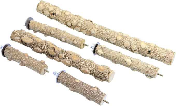 Bird Perch Stand,Natural Wood Cage Gym Toy Branch for Small Large Parrot | 100% Natural pepper wood, no chemical odor, non-slip grip, fits parakeets cockatiels conures African greys, easy install