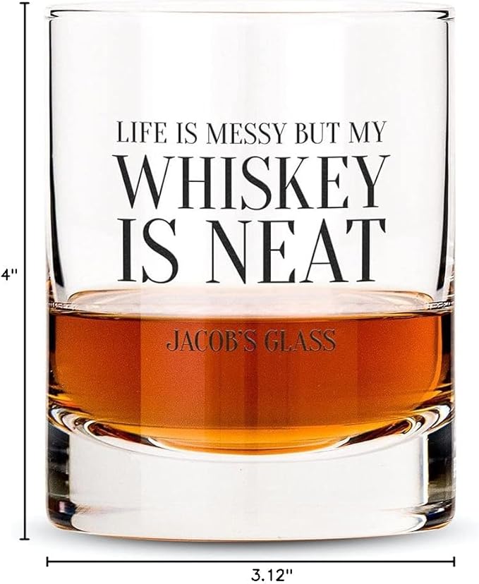 WEDDINGSTAR Personalized Whiskey Glass 11oz - Whiskey is Neat Print