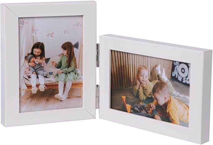 Double Vertical And Horizontal 4X6 Hinged PS Family Picture Frame Collage For Desktop or Tabletop (White 4664)