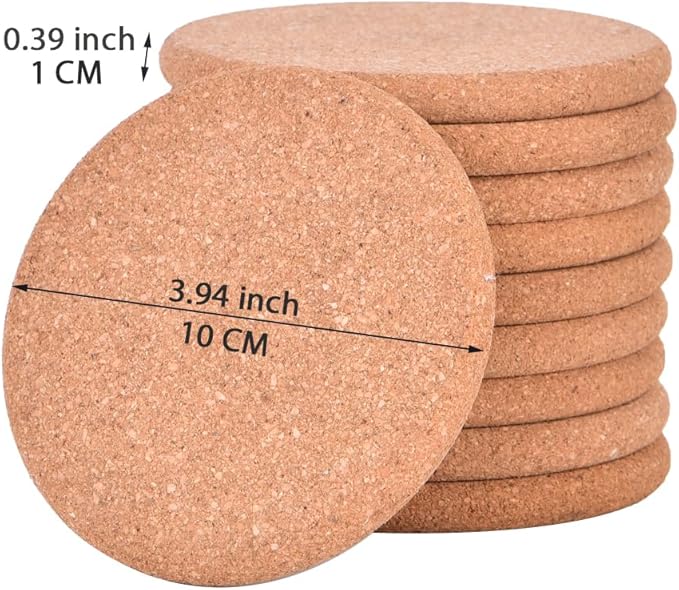 Personalized Cork Coasters for Drinks, Custom Engraved Absorbent Heat & Water Resistant Coasters for Cups and Mugs (W)