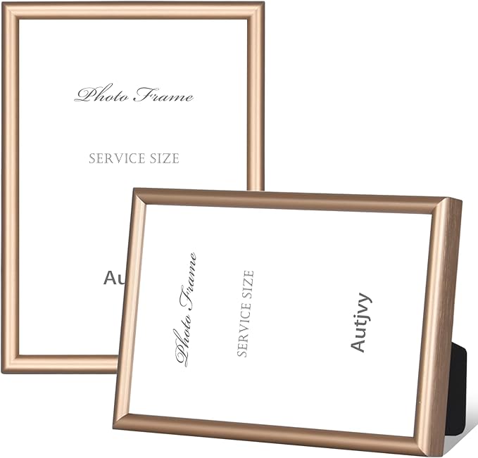 4x6 Picture Frame Gold - Brushed Brass Modern Simple Thin Aluminum Metal Photo Frame with HD Real Glass, Display for Tabletop and Wall Collage. (2 Pack)