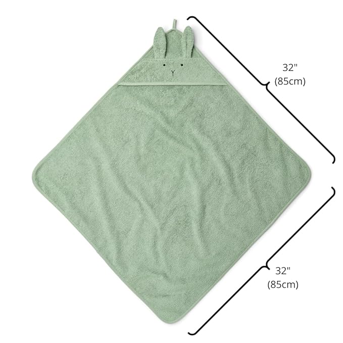 Baby Hooded Towel – Organic Cotton Baby Bath Towels, 32" x 32" Super-Soft and Absorbent Baby Towels for Newborn 2-Pack (TW Bear Fog/R. Roman Green)