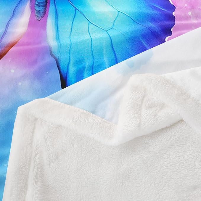 Feelyou Girls Blue Fleece Throw Blanket Twin 60"x80" Kids Watercolor Butterfly Sherpa Blanket Plush Fuzzy for Bed Couch Chair Living Room, Cute Dreamy Garden Bed Blanket Room Decor