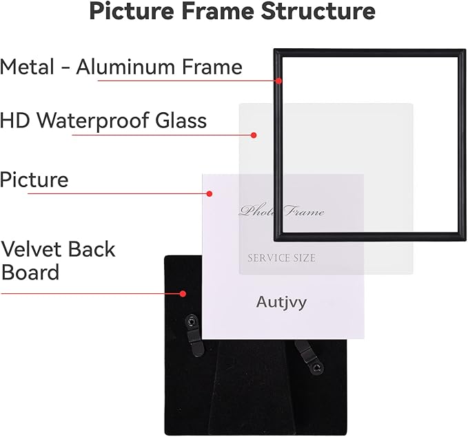 6x6 Picture Frame Set of 2, Black Modern Simple Thin Aluminum Metal Square Photo Frame with HD Glass, Display for Tabletop and Wall, 2 Pack
