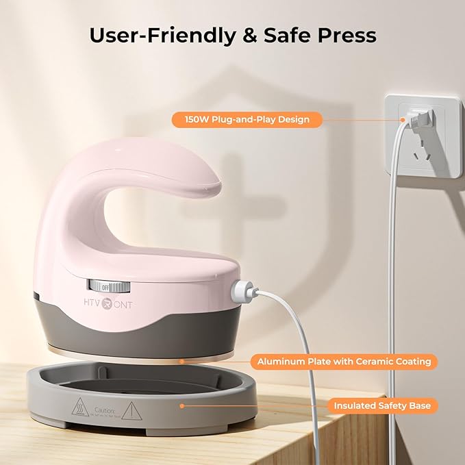HTVRONT Heat Press H1 Mini Heat Press Machine, Small Heat Press Portable Iron Press Machine for T Shirts, Hats, Heating Transfer Projects (H1 Pink)