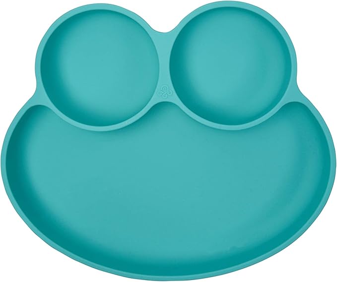 Abiie Octopod Frog Silicone Plates with Suction - Spill Proof, Easy to Clean - BPA-Free Bowl - Suction Plates for Baby and Toddler - Training & Feeding Divided Grip Dish (Turquoise)