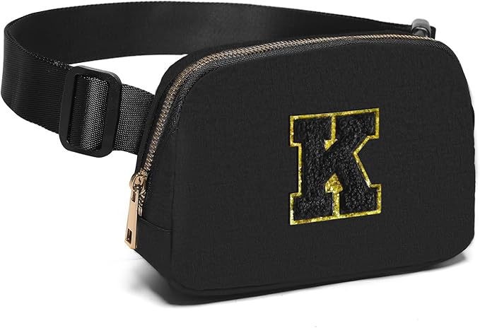 Gitus Belt Bag Fanny Pack Crossbody Bags with Initial Letter Patch Gifts for Wife Older Women Mother Coworker Bridesmaid Anniversary Travel Gifts Beach Gifts (Black-K)