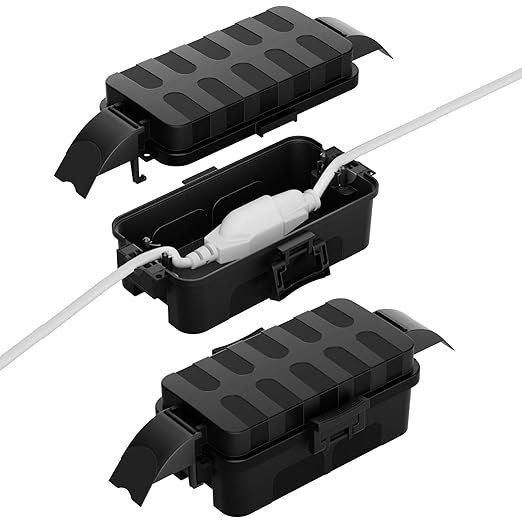 Flemoon [2 Pack] IP55 Small Outdoor Electrical Box Waterproof (Inner 5.9 x 3.2 x 1.8inch), Extension Cord Cover with Detachable Awning Covers for Plug, Outlet, Holiday Lights, Black