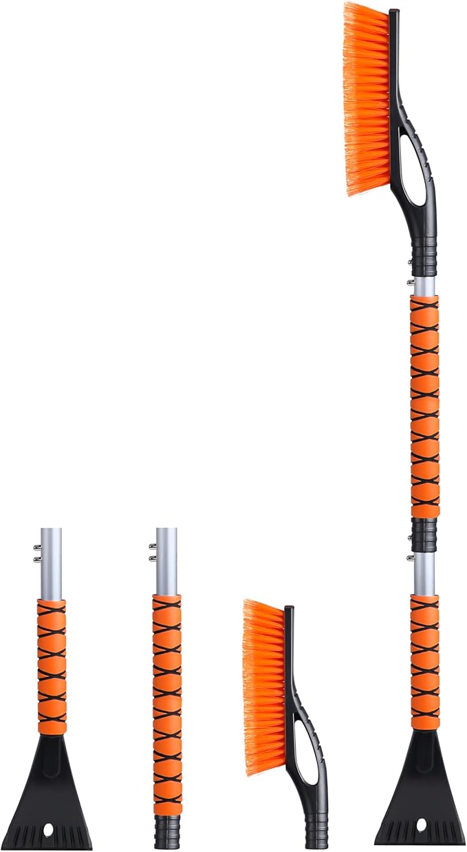 EcoNour 43" Ice Scrapers for Car Windshield | 3 Parts Detachable Telescopic Snow Brush for Car, Trucks, SUV | Long Snow Scraper with Brush | Car Winter Accessories