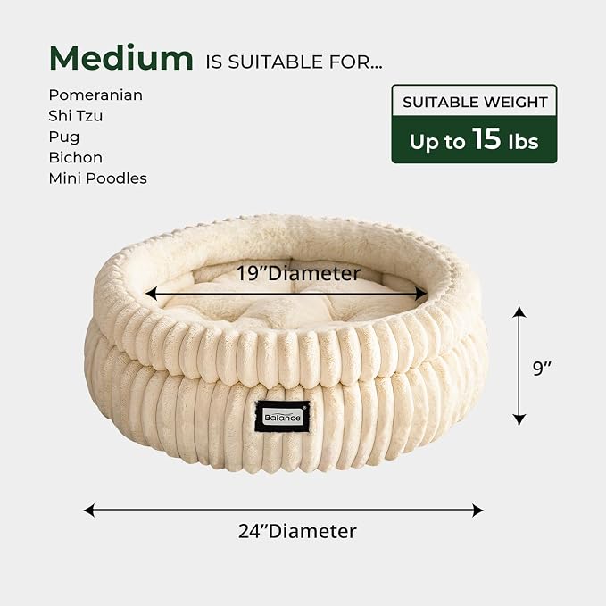BALANCE Cat Bed Kitten Bed, Washable Round Cat Beds for Indoor Cats,Super Soft Plush Faux Fur Pet Bed for Puppy and Kitten with Anti-Slip Bottom