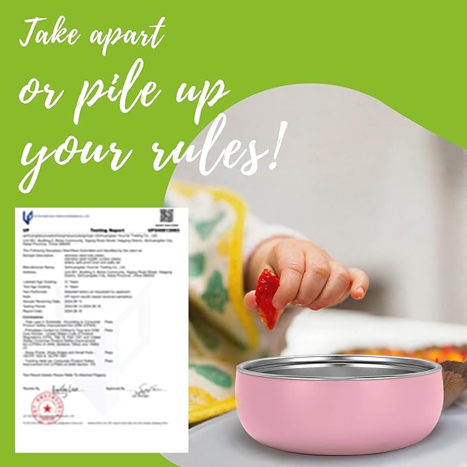 Non-Toxic Toddler Bowls with Non-Slip Base | Stainless Steel Baby Bowls for Kids | 5 Inch BPA-Free Dishwasher Safe Bowls | Mess-Free Feeding Supplies | 6-Pack Set
