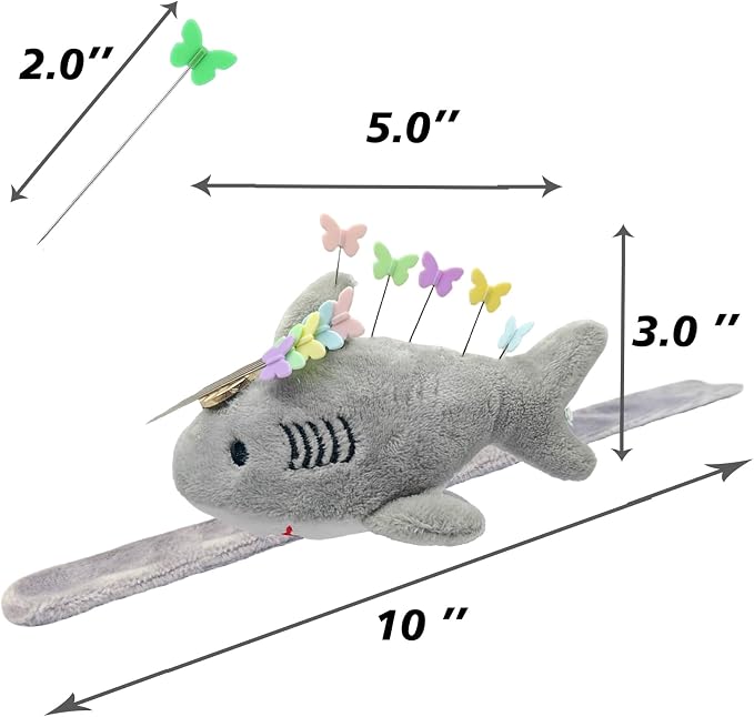 Cute Sharks Wrist Pin Cushion for Sewing with Magnetic, Snap Bracelet Wrist Bands for Pins and Needles Include 50 Lovely Butterfly Straight Pins.