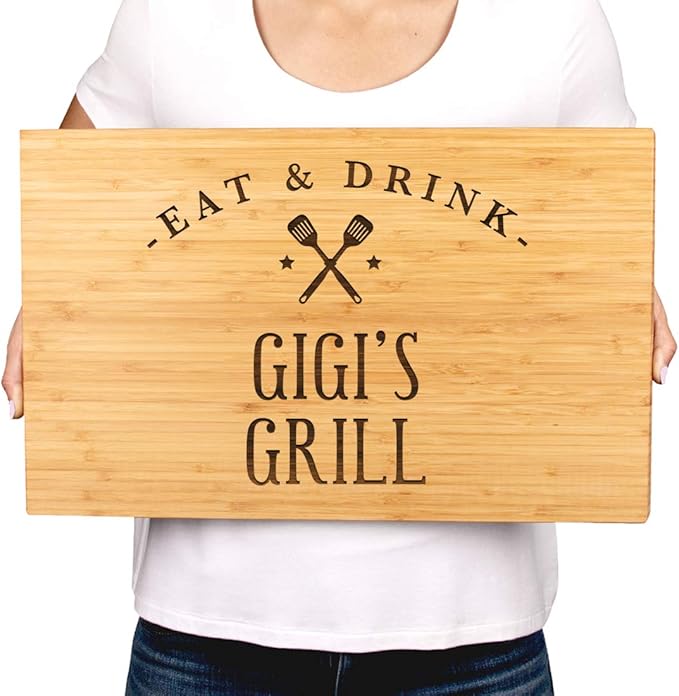 Andaz Press Large Bamboo Wood BBQ Cutting Board Gift, 17.75 x 11-inch, Gigi's Grill, 1-Pack, Laser Engraved Serving Chopping Board Christmas Birthday Chef Kitchen Ideas