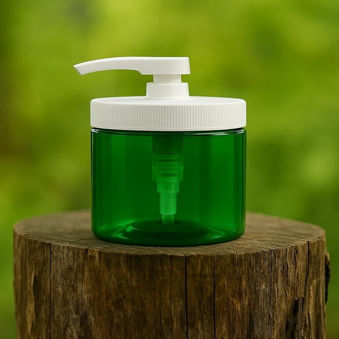 Royal Massage 16oz Refillable Pump Jar with Locking Dip Tube Dispenser – BPA-Free Plastic Container for Massage Oils, Lotions, Creams – Ribbed Lid Wide-Mouth Jar – Durable & Reusable (Green/White, 1)