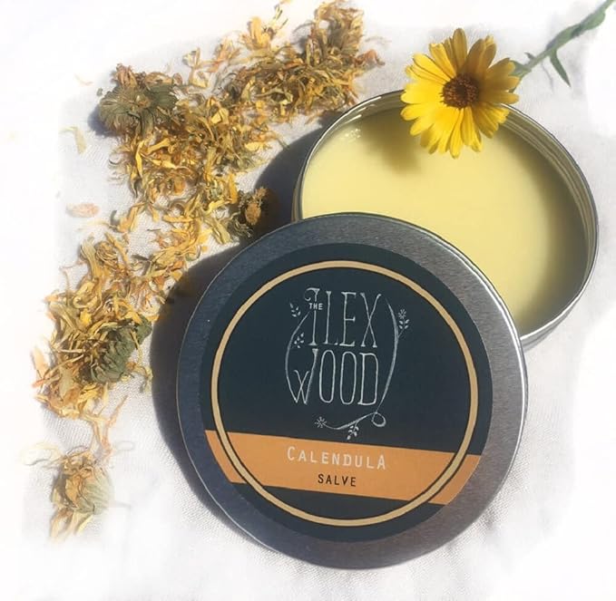 The Ilex Wood - Vegan Calendula Salve - All natural handcrafted vegan balm, soothes rashes, itching, dry skin, eczema - 3.38 fl oz (100ml)