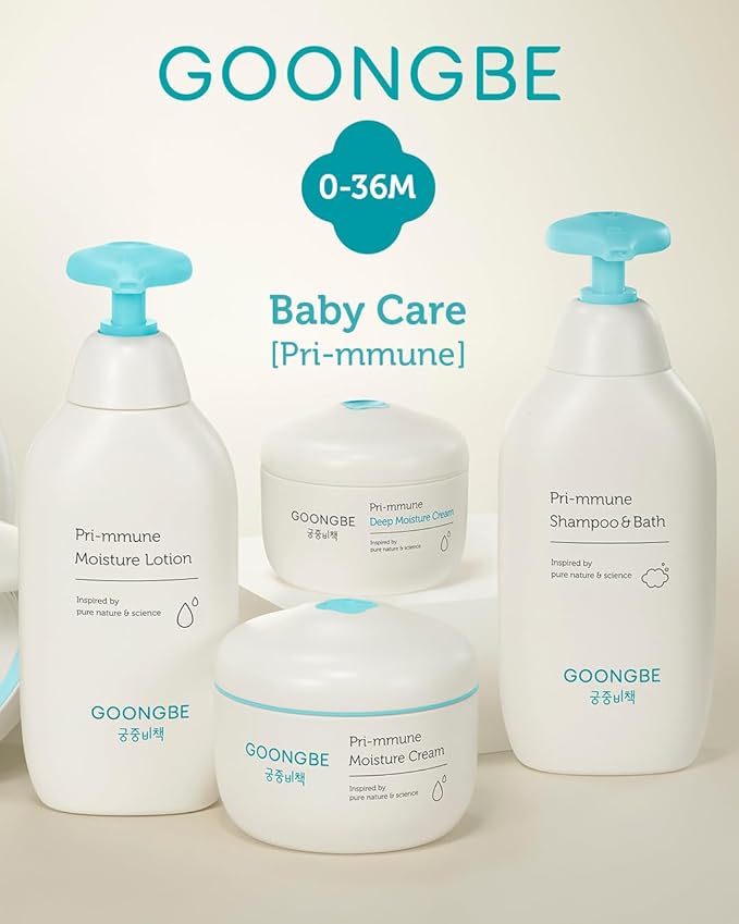 GOONGBE Pri-mmune Moisture Lotion - Korean Baby Body Moisturizer - Hypoallergenic Moisturizing & Calming Daily Skincare for Dry Skin - Fast Absorbing, Naturally Derived Non-Greasy Lotion, 11.8 oz.