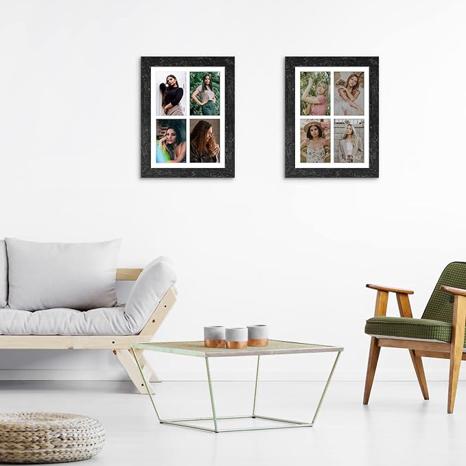 11x15 Picture Frame Display 4 opening 5x7 Picture Frame Collage,Multi Photo Frame with Mat,Plexiglass,Horizontal and Vertical Formats for Wall Decor,Black Wood Grain