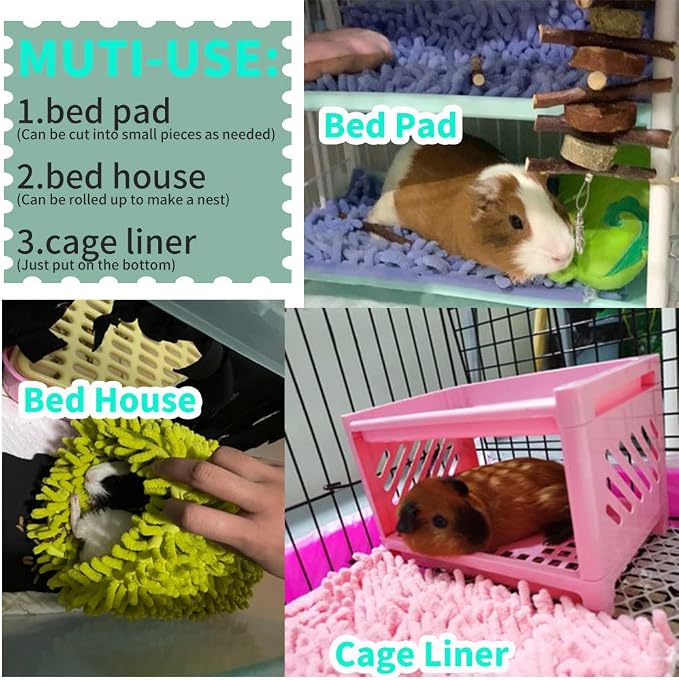 Guinea Pig Fleece, 47x24 in Cage Liner, Washable Non-Slip Mat（Pink） | Chenille fleece, absorbent 3-layer design, non-slip TPR backing, machine washable, for small animal cages
