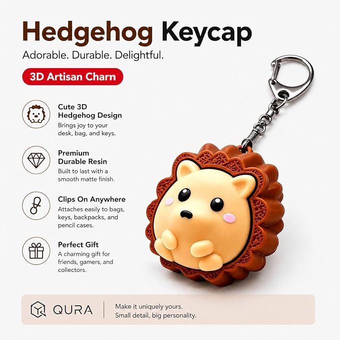 Cute Hedgehog Keycap Keychain, Kawaii 3D Character Clicker Fidget Toy, Mechanical Keyboard Keycap Charm for Backpack Bag Keys, Aesthetic Desk Decor Gift for Girls Women Kids