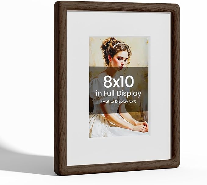 8x10 Picture Frame Natural Oak Wood From California-USA Walnut Color Finished with Real Tempered Glass, Handcrafted 8 x 10 Photo Frame Matted to 5x7 Wedding,Family,Graduation Picture on Table & Wall