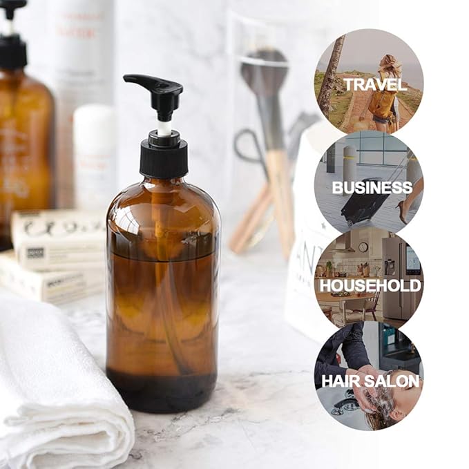 Yebeauty Empty Pump Bottle Dispenser, 17oz/500ml Lotion Soap Shampoo Pump Bottles Large Brown Bottle with Pump Plastic Refillable Containers Pack of 2