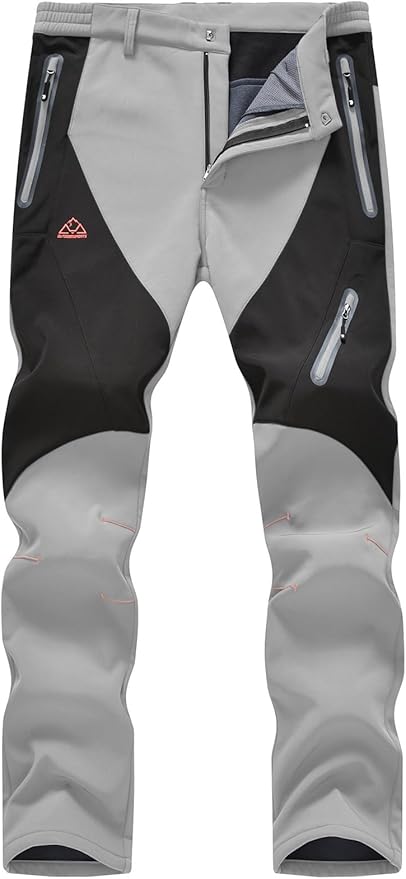 TBMPOY Men's Snow Pants Fleece Lined Hiking Winter Waterproof Softshell Ski Outdoor Insulated Climbing Pants Zipper Pockets