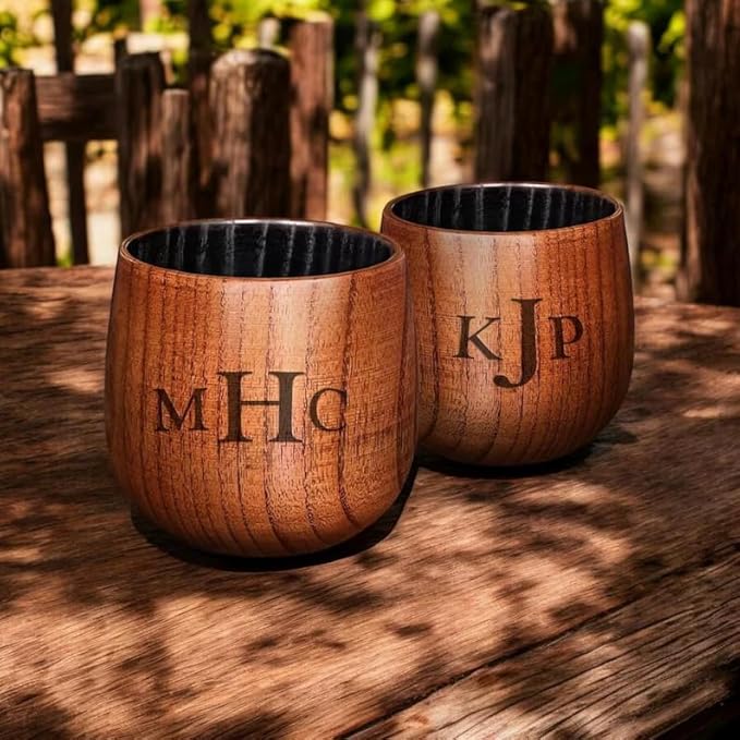 Personalized Wooden Engraved Whiskey Glass, Custom Bourbon Drinking Cups, 10OZ Old Fashioned Glass Mug for Men, Dad, Grandpa, Groomsmen or Brother, Wedding Father's Day Anniversary Birthday Gifts