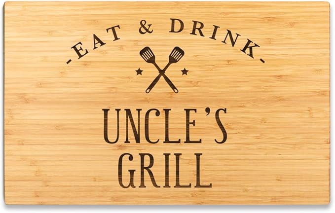 Andaz Press Large Bamboo Wood BBQ Cutting Board Gift, 17.75 x 11-inch, Uncle's Grill, 1-Pack, Laser Engraved Serving Chopping Board Christmas Birthday Chef Kitchen Ideas