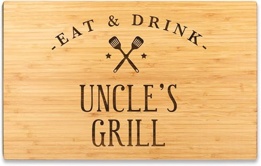 Andaz Press Large Bamboo Wood BBQ Cutting Board Gift, 17.75 x 11-inch, Uncle's Grill, 1-Pack, Laser Engraved Serving Chopping Board Christmas Birthday Chef Kitchen Ideas