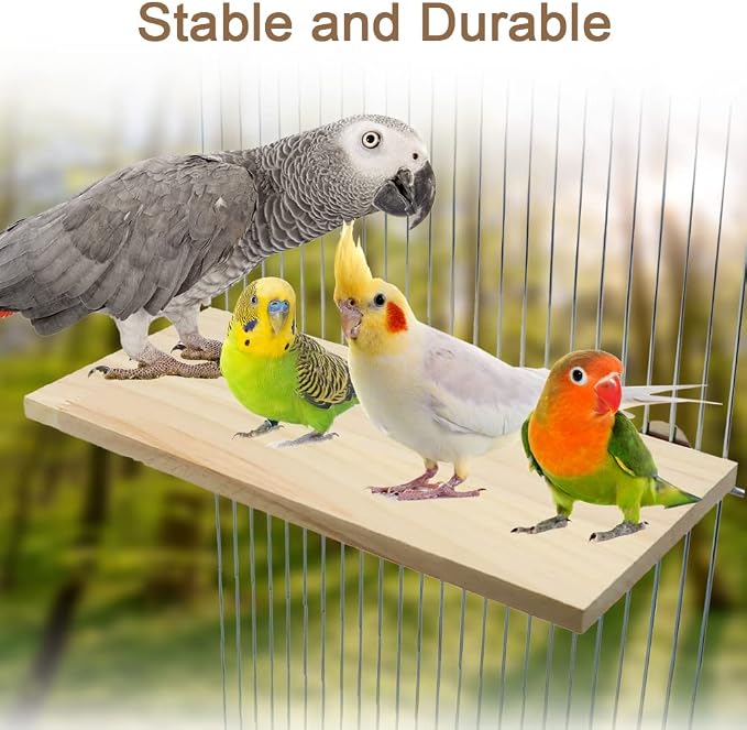 Litewoo Parrot Bird Wood Perch Platform Large Stand Shelf for Budgie, 1PC | Natural wood, sturdy flat bird perch shelf, for small-medium birds/parakeet/cockatiel/conure, easy install & adjustable