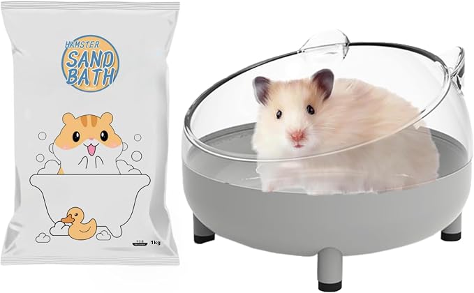Meow&Woof Hamster Sand Bath Container & Dust-Free Bath Sand Set, 6.5" Sandbox Toilet for Hamster, Gerbil, Chinchilla, Mice – 2.2 lbs Potty Litter Sand for Small Animals (Grey)