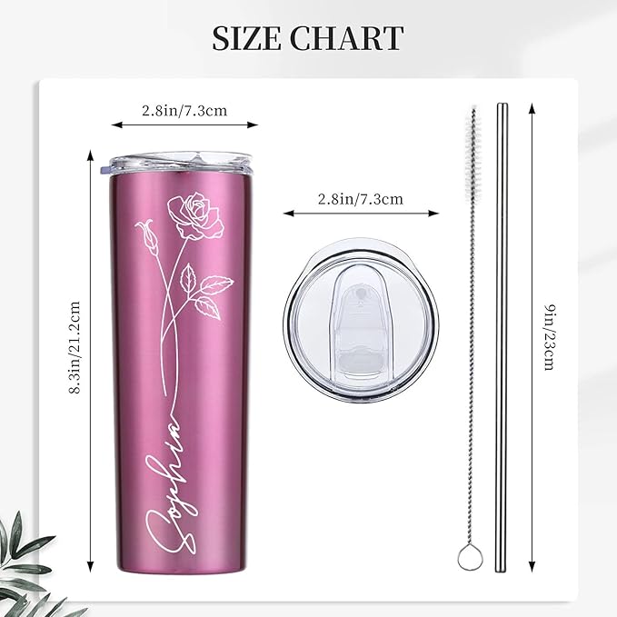 Personalized Gifts for Women Custom Tumbler Personalized Cups Engraved with Birth Flower 20 Oz Customized Tumbler with Name Birthday Bridesmaid Christmas Gifts