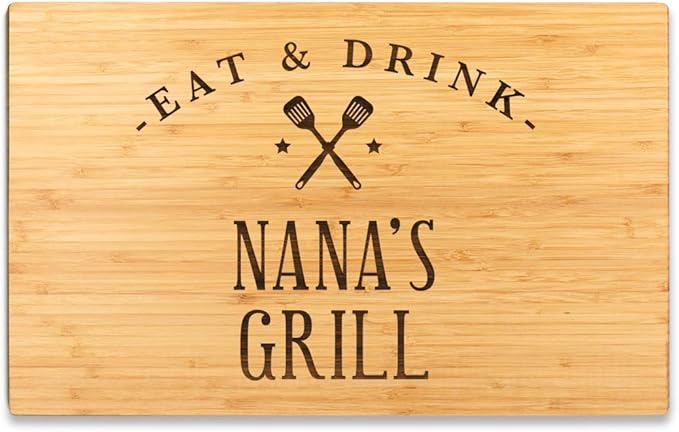 Andaz Press Large Bamboo Wood BBQ Cutting Board Gift, 17.75 x 11-inch, Nana's Grill, 1-Pack, Laser Engraved Serving Chopping Board Christmas Birthday Chef Kitchen Ideas
