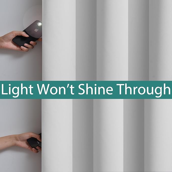 Yakamok 100% Blackout Curtains 84 Inches Long, 2 Thick Layers Heat and Full Light Blocking Soft Thermal Insulated Drapes for Bedroom(52" Wide Each Panel, Greyish White, 1 Panel)