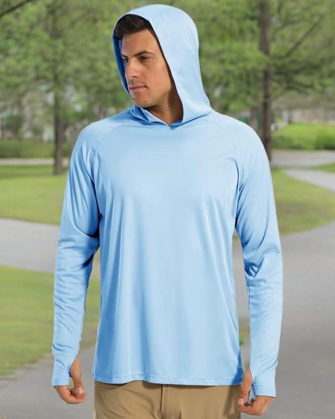 Boladeci Men's UPF 50+ Sun Protection Lightweight Hoodie Shirts Long Sleeve Fishing Shirt SPF UV Hiking Swim