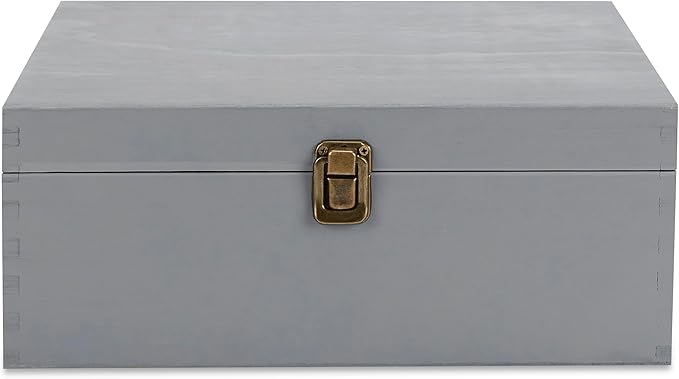 makerflo Large Grey Pine Wood Memory Box with Black Felt Inside, Hinged with Clasp, Keepsake Wooden Box Ideal for Craft and Personalization (Laser Engraving, Epoxy, UV DTF, and Vinyl) – Pack of 12