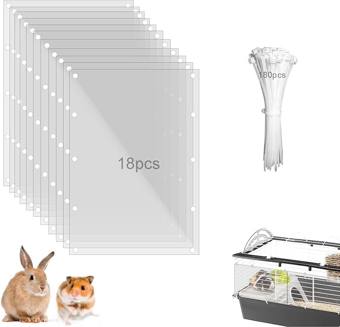 Pet Cage Liner Protection, Rabbit Cage Plastic Panels, 18 PCS Cage Urine Guard for Rabbit, Guinea Pig, Hamster, Hedgehog, Chinchilla, Ferret, Bunny - Transparent, 11.8"x7.9"