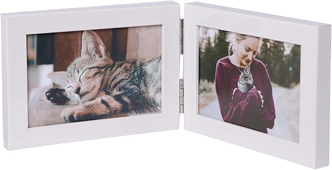 Double Horizontal 5X7 Hinged PS Family Picture Frame Collage For Desktop or Tabletop (White 75X2)