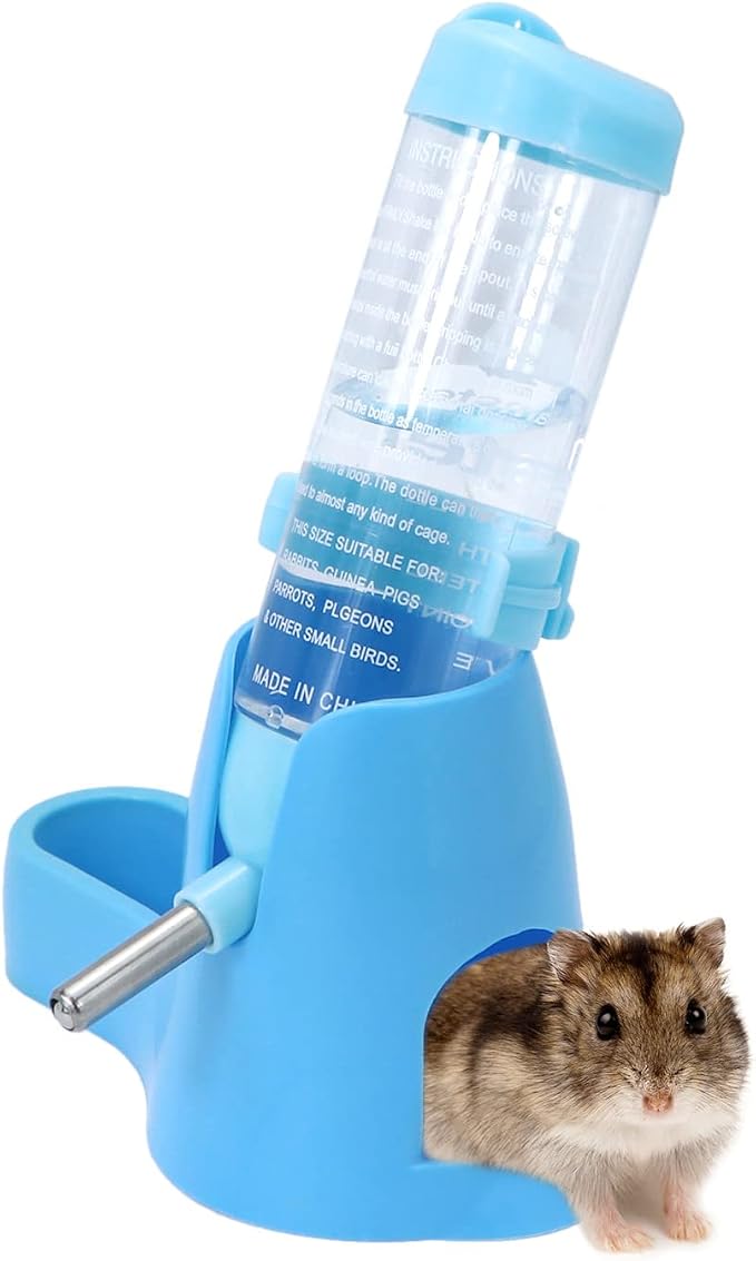 3 in 1 Hamster Hanging Water Bottle Pet Auto Dispenser with Base for Dwarf Hamster Mouse Rat Hedgehog (125ML, Blue) (Pack of 2)