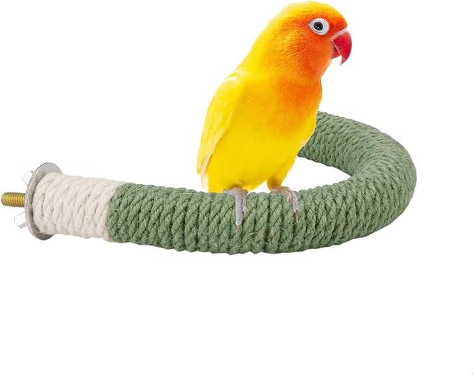 Hypeety U Shape Bird Hemp Rope Perch Parrot Paw Grinding Stand, Green, S | U shape, natural wood with hemp rope, grinding paw and beak naturally, birdcage accessories, for budgies/cockatiels/conures