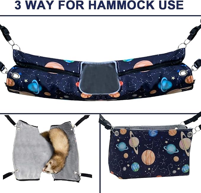 Ferret Rat Hammock Tent Hanging Tunnel Cage Accessories Set for Small Pets,Cage Decorations for Ferrets Rats (Galaxy Black)