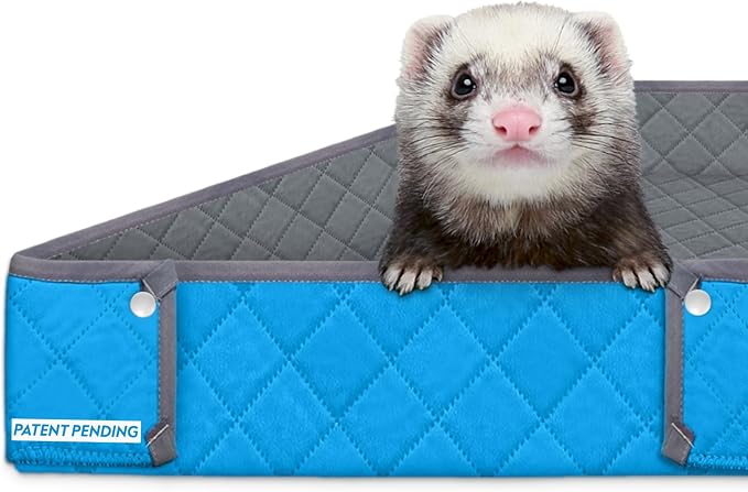 Paw Inspired Reversible Critter Box, Critter Nation Size, Gray/Blue | Washable Fleece Liner for Critter Nation/Ferret Nation Cage, Raised Sides, Bedding, Edge Protected Pee Pads for Small Pets