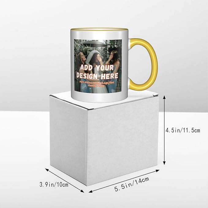 Custom Mugs and Coffee Cups Partial or Full Size Printed Creative Designs Customizable with Your Photos Images Text (Partial, Yellow)