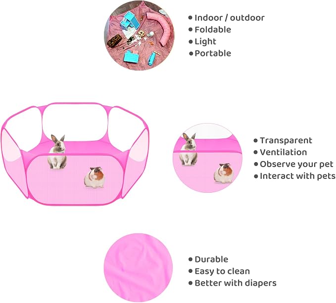 Amakunft Small Animal Playpen, Pop-Up Portable Play Yard for Guinea Pigs, Rabbits, Hamsters, Hedgehogs, Foldable Exercise Fence with Breathable Mesh for Indoor Outdoor Use