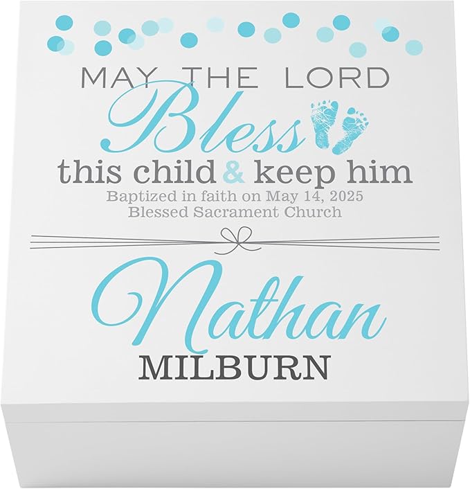 Let's Make Memories Personalized Keepsake Box for Baptism - Memories Box - Memento Storage - For Boys (Blue) - 6" Hx12 Sq