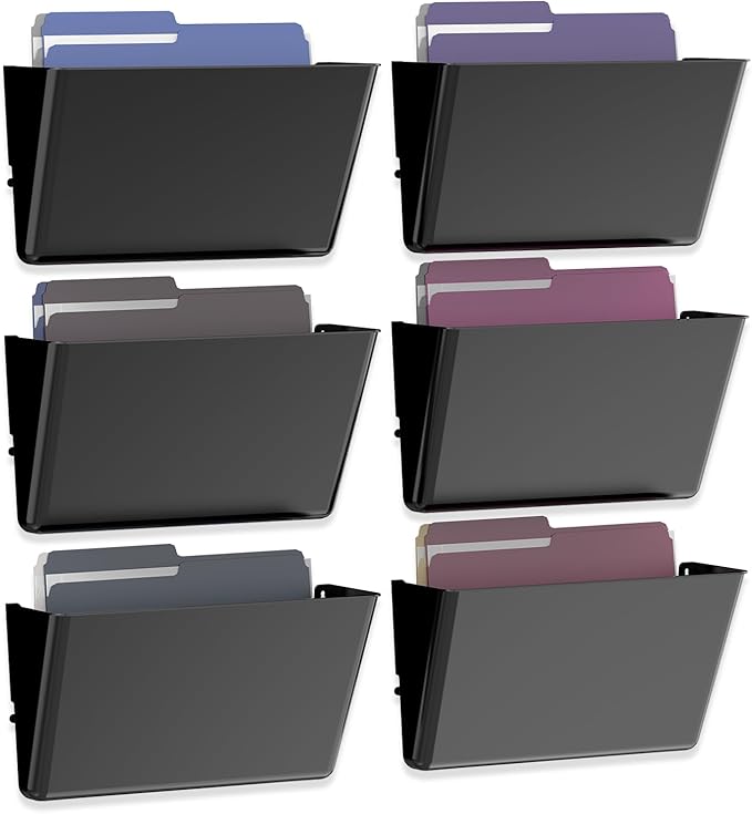 6 Pockets Acrylic Wall File Organizer, Clear Wall File Holder, Plastic Hanging Wall File Holder for Office, School and Home, Black